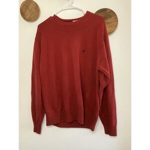 Nautica Men's Sz M Vintage Red Cotton Boating Golf Tennis Crew‎ Sweater
